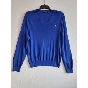 Polo Ralph Lauren Sweater 100% Pima Cotton V-Neck Blue Men's‎ XL